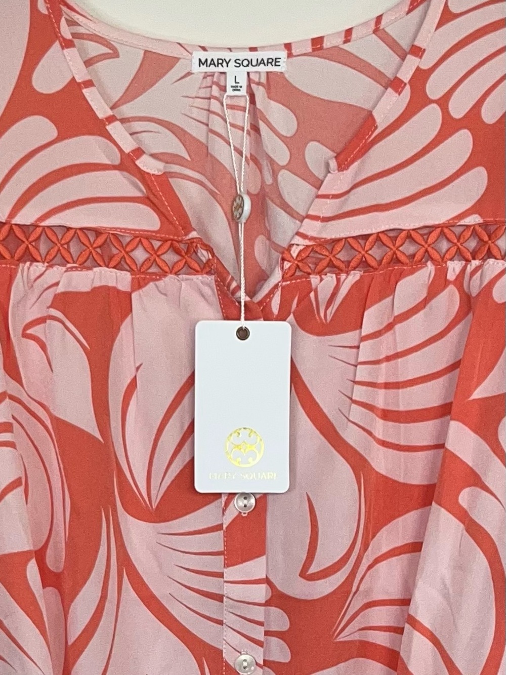 Mary Square Addison Sail Away Coral Puff Sleeve Mini Dress L Coastal Preppy NWT - Picture 4 of 12